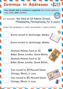 Commas in Dates Worksheet: Free Printable PDF for Kids